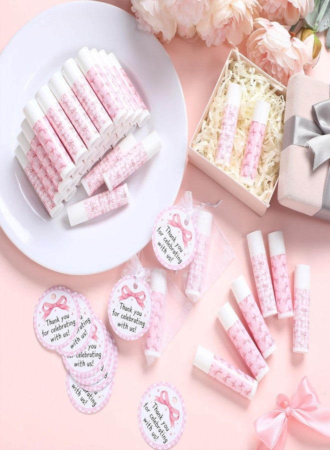 Swiffen 50 Sets Pink Bow Lip Balm Gifts Bulk Coquette Bow Baby Shower Party Favors Pink Favors for Guests Lip Balm with Bags Thanks Tags for Baby Shower Galentine's Day Wedding Birthday Bachelorette - Image 4